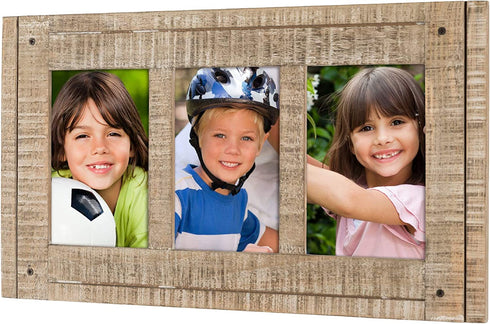 Rustic Three Picture Frame: Holds three 4x6 Photos Overall Size 15.5x9: Shabby Chic, Driftwood, Barnwood, Farmhouse, Reclaimed Wood Picture Frame. Ready to Hang or use on Tabletop