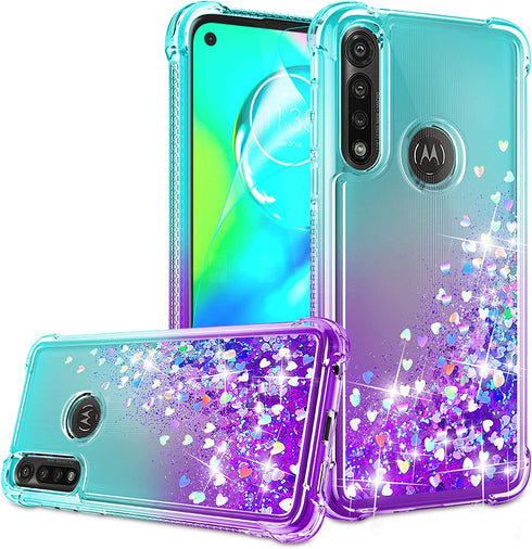 Gritup Moto G Power Case, Motorola G Power Phone Case with HD Screen Protector for Girls Women, Cute Clear Gradient Glitter Liquid TPU Slim Phone Case for Motorola Moto G Power Teal/Purple