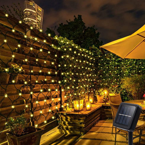 Solar LED Net Lights, 5.9Ft x 3.9Ft 120 LED Mesh Lights with 8 Modes, IP65 Waterproof Fairy Fence Lights for Outdoor Fence Garden Backyard Wedding Party (Warm White)