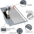 BAMEOS Roll Up Dish Drying Rack Over The Sink, 20?L x 11?W x 4.72?H Foldable Stainless Steel Dish Drying Rack with Utensil Holder & Sponge Holder for Kitchen Sink (Gray)