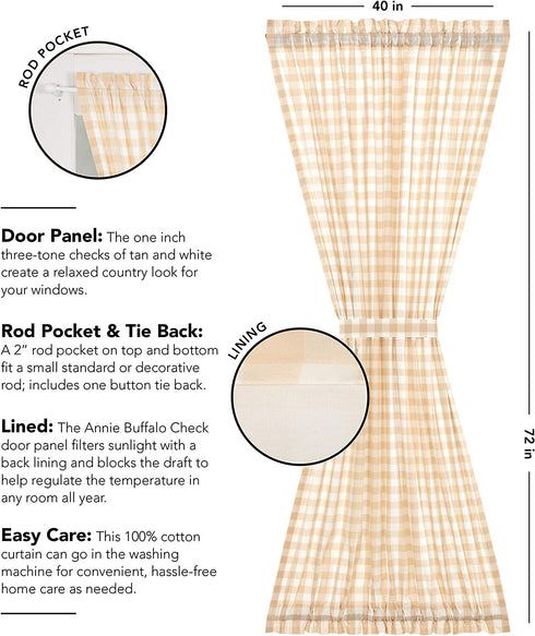 VHC Brands Annie Buffalo Check Tan Door Panel, 72x40