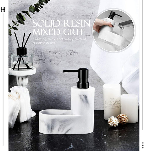 MoKo Liquid Soap Dispenser with Sponge Holder, Dish Soap Dispenser Pump Bottle with Brush Holder for Kitchen Bathroom Counter-top Sink Scouring Pad Storage and Organization, Sandy White