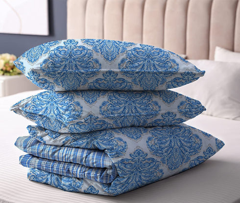 Lux Decor Collection Duvet Cover - 3 Pc Queen Duvet Cover Set - Soft Microfiber Zipper Closure Bedding - Comforter Cover with Matching Pillow Shams (Full/Queen, Medallions Blue)