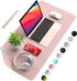 AFRITEE Desk Pad Protector Mat - Dual Side PU Leather Desk Mat Large Mouse Pad Waterproof Desk Organizers Office Home Table Decor Gaming Writing Mat Smooth (Rose Pink/Silver, 35.4" x 17")