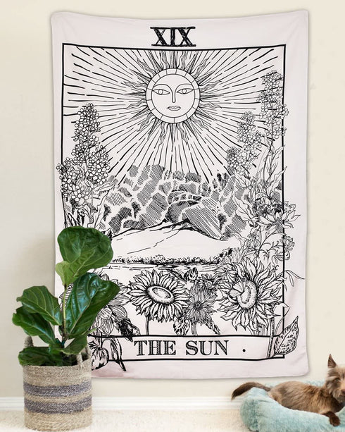 BLEUM CADE Tarot Tapestry The Moon The Star The Sun Tapestry Medieval Europe Divination Tapestry Wall Hanging Tapestries Mysterious Wall Tapestry for Home Decor (59×82 Inches, The Sun)