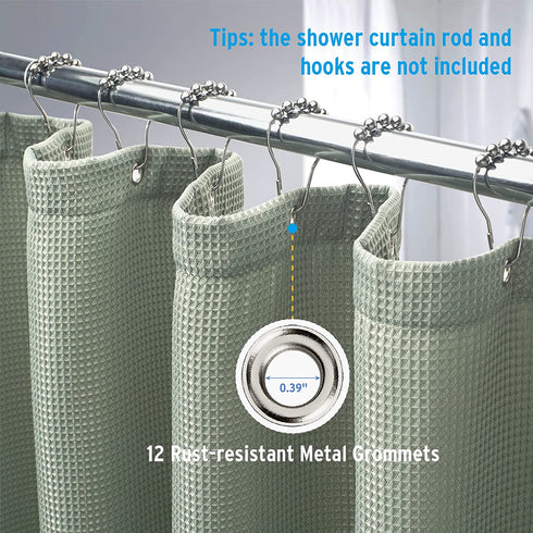 AmazerBath Sage Green Shower Curtain Waffle Shower Curtain, Fabric Shower Curtain Water-Repellent, 12 Metal Grommets, Premium Polyester, Heavy Duty, 72 x 72 Inches, Sage Green