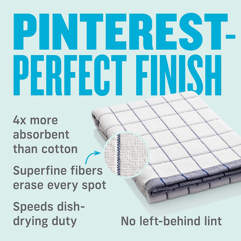 E-Cloth Classic Check Dish Towel, Premium Microfiber Cleaning Cloth, Ideal Kitchen Dish Drying Towels, Washable and Reusable, 100 Wash Guarantee, Blue, 2 Pack