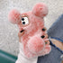 LUVI for iPhone 12 Mini Plush Furry Case Fuzzy Fluffy Ball Rabbit Fur Hair Cute Cartoon Bear Ear with Bling Glitter 3D Diamond Bowknot Camera Protection Cover for iPhone 12 Mini 5.4 inch Pink