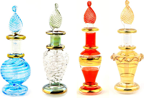 Egyptian Mouth Blown Glass miniature Perfume Bottles Wholesale Set of 12 Size 2" (5 cm) with handmade Gold decorative Vials for essential& perfume oils by Egyptian Hand Blown Glass