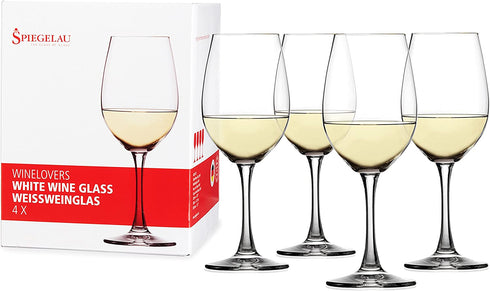 Spiegelau Wine Lovers White Wine Glasses, Set of 4, European-Made Lead-Free Crystal, Classic Stemmed, Dishwasher Safe, Professional Quality White Wine Glass Gift Set, 13.4 oz