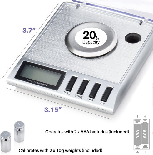 Smart Weigh GEM20- 20g x 0.001 Grams, High Precision Digital Milligram Jewelry Scale, Reloading, Jewelry and Gems Scale, Calibration Weights and Tweezers Included