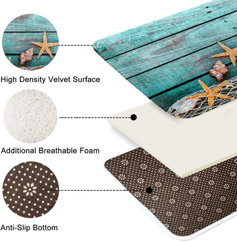 Britimes Bath Mats for Bathroom, Bathroom Mats Rugs No Silp, Beach Seashells Starfish Sand Washable Cover Floor Rug Carpets Floor Mat Bathroom Decorations 18x30 Inches for Kitchen Bedroom Indoor