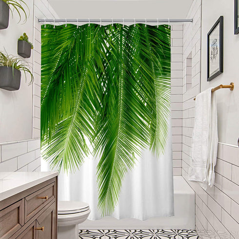 BROSHAN Green Leaf Shower Curtain Fabric, Summer Tropical Palm Leaves Plant Polyester Shower Curtain Nature with Hooks for Hawaiian Bathroom Decor Set,72 x 72 Inch