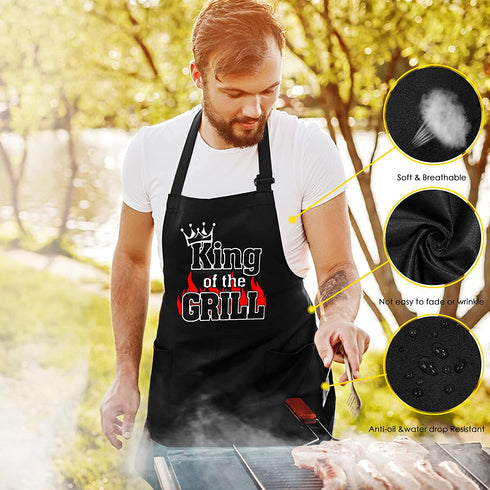 Apron for Men - Funny Mens black kitchen Cooking Chef Aprons for Adults with Pockets Father's Day