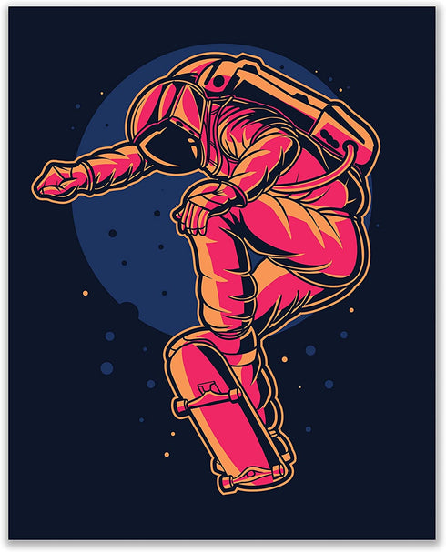 Summit Designs Skateboard Astronaut Wall Art Decor Prints - Set of 3 (8x10) Inch Unframed Poster Photos - Kids Bedroom - Gift Idea - Sports