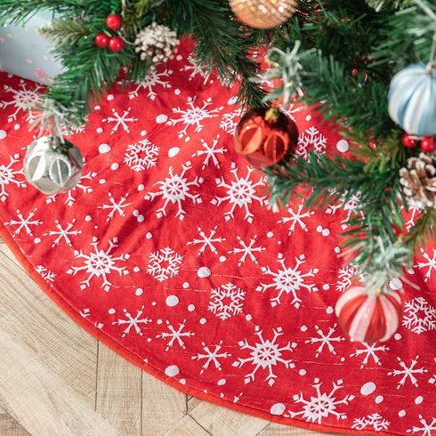 Amidaky Christmas Tree Skirt Small 36 Inches Double Layers Red and White Snowflake Carpet for Holiday Party Decorations Xmas Ornaments