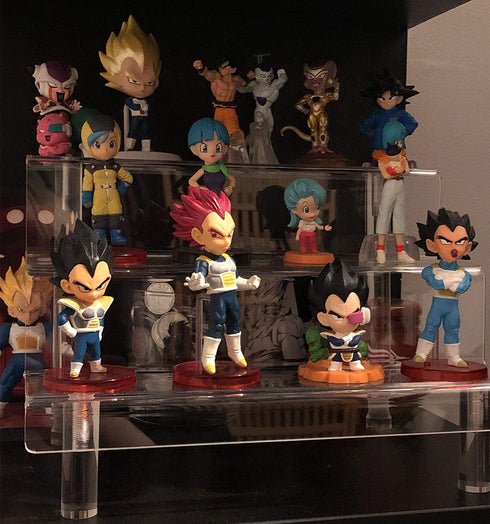 Grarry Acrylic Display Stands, 2 Pack Clear Acrylic Risers Display Shelves for Amiibo Pop Figure, 3 Tier Cupcake Dessert Stand, Makeup Perfume Organize, Collectibles Shelf for Cabinet, Countertops