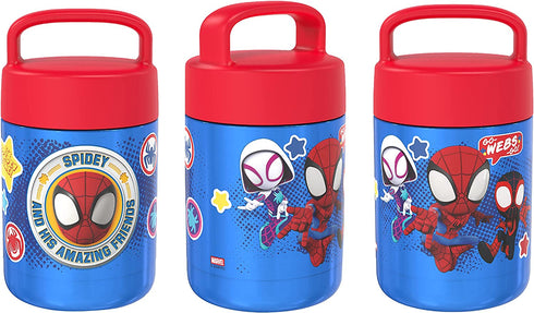 Zak Designs Kids' Vacuum Insulated Stainless Steel Food Jar with Carry Handle, Thermal Container for Travel Meals and Lunch On The Go, 12 oz, Spidey and His Amazing Friends