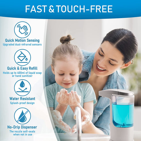 Automatic Touchless Soap Dispenser, Soap Dispenser for Bathroom, Kitchen, Equipped with Infrared Motion Sensor Suitable for Hand Soap, Dish Soap, Sanitizer