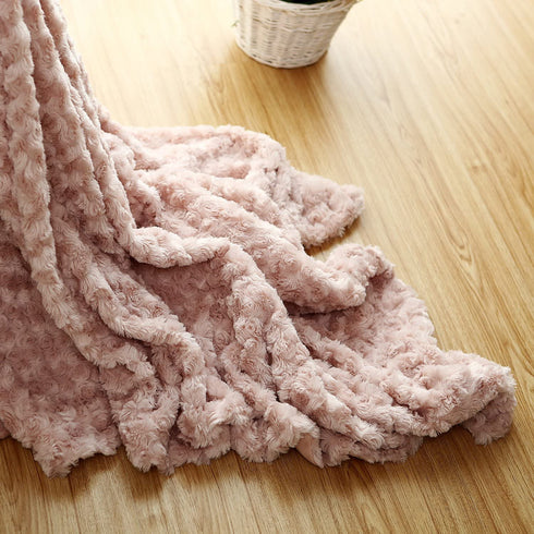 Simple&Opulence Plush Fluffy Throw Blanket Tridimensional Rose Pattern Soft Warm Microfiber Cozy Chic Shaggy Reversible Coverlet for Girls Home Décor Couch, 50"x 60", Pink