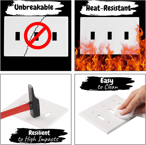 Bates- Triple Light Switch Wall Plate, 3 Pack, White, Triple Light Switch Cover, Light Switch Cover 3 Gang, 3 Switch Plate Cover, 3 Light Switch Cover Plate, 3 Switch Light Switch Cover, Switch Plates