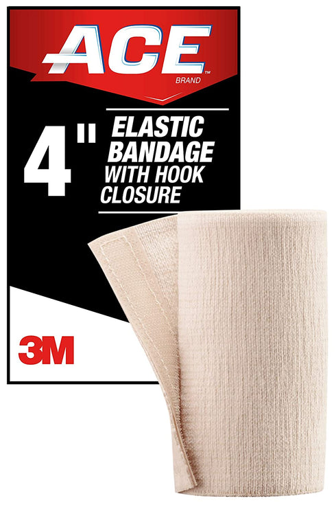 ACE 4 Inch Elastic Bandage with Hook Closure, Beige, No Clips, Great for Leg, Shoulder and More, 1 Count
