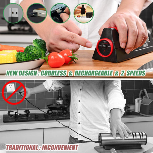 WARSUN Electric Knife Sharpener, Kitchen Knife Sharpening, Professional Knife Sharpener Electric Tool for Chef Knife, Black(Upgraded),not for Ceramic, Serrated Knives