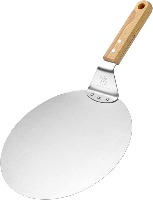 Metal Pizza Peel with Handle by ABIGAIL AND GREY - Stainless Steel Pizza Paddle and Pizza Spatula for Baking Homemade Pizza and Bread - Round 10" with Wood Handle