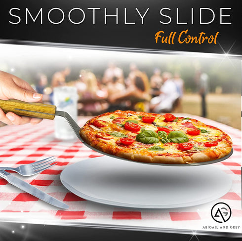 Metal Pizza Peel with Handle by ABIGAIL AND GREY - Stainless Steel Pizza Paddle and Pizza Spatula for Baking Homemade Pizza and Bread - Round 10" with Wood Handle