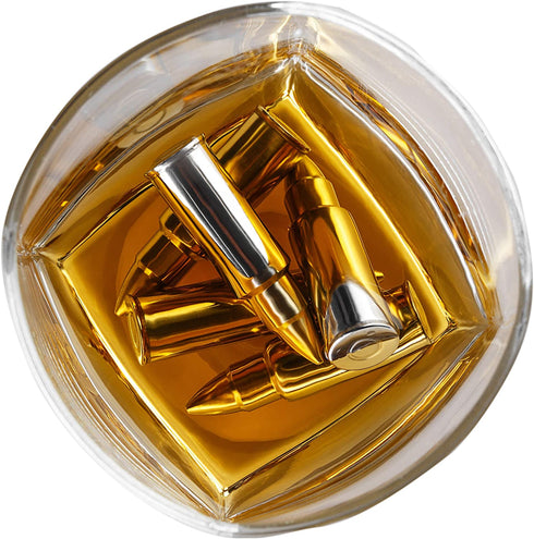 Stainless Steel Bullet Shaped Whiskey Stones Set of 6 - Chilling Rocks - Ice Stones With Tongs And Freezer Pouch, Gift Idea for Whiskey Lovers. Premium Gift For Him.