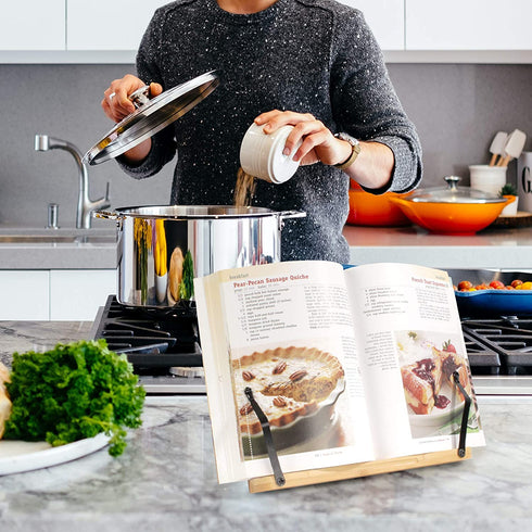 Bamboo Book Stand for Reading, a Cookbook Stand / Recipe Book Holder, Sheet Music Stand, Art Easel, Phone or Tablet Stand - 1 Unit