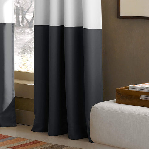 Curtainworks Kendall Color Block Grommet Curtain Panel, 95 inch, White / Dark Grey