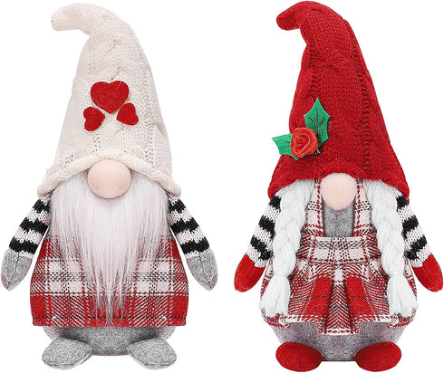 Valentine's Day Gnomes Plush Decorations , 2 Pack Mr. and Mrs. Handmade Swedish Tomte Santa Scandinavian Figurine Nordic Plush Elf Gnome Ornaments for Valentine Home Decor
