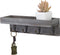MyGift Floating Wall Shelf with Hooks, Vintage Grey Wood Entryway Storage Shelf with 4 Metal Key Hooks