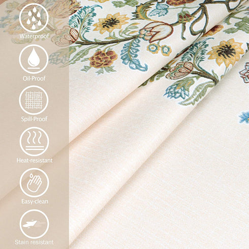 AIRCOWRIE Waterproof Vinyl Tablecloths, Heavy Duty Oil Proof Spill Proof Plastic Table Cloth, Wipe Clean PVC Table Cover for Spring Indoor and Outdoor Use (Embroidery Flower, 54—54, Square)