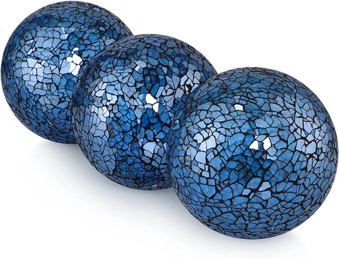 MDLUU Decorative Glass Balls, Mosaic Sphere, Decorative Orbs, Centerpiece Balls for Bowls, Vases, Dining Table Decor, Diameter 4 Inches, Pack of 3 (Turquoise)