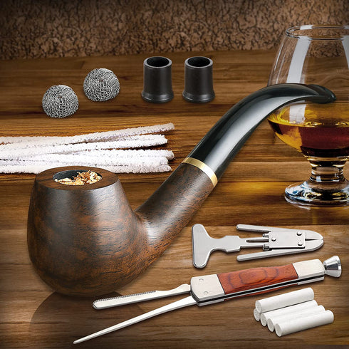 Scotte Tobacco Pipe Handmade Ebony Wood Root Smoking Pipe Gift Box and Accessories