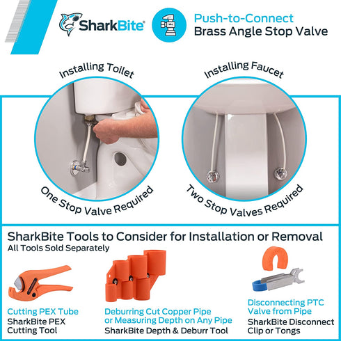 SharkBite 23036-0000LF Compression Angle Stop Valve, 1/2 Inch x 3/8 Inch Push-to-Connect, PEX, Copper, CPVC, PE-RT