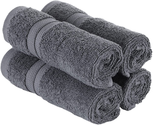 Qute Home 4-Piece Washcloths, Bosporus Collection 100% Turkish Cotton Premium Quality Towels for Bathroom, Quick Dry Soft and Absorbent Turkish Towel, Set Includes 4 Wash Cloths (Grey)