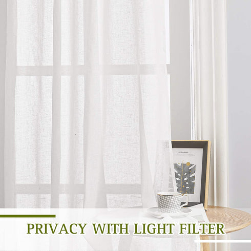 NICETOWN White Sheer Curtains for Sliding Glass Door, Grommet Top Elegant Flax Linen Semi Sheer Privacy Window Treatment for French Door/Bedroom/Living Room, W100 x L84, 1 Panel