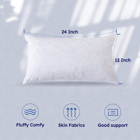 DOWNCOOL 100% Cotton Stuffer Throw Pillow Insert, Rectangle Down and Feather Filled Decorative Bed Sofa Insert, 12x24 Inch, White