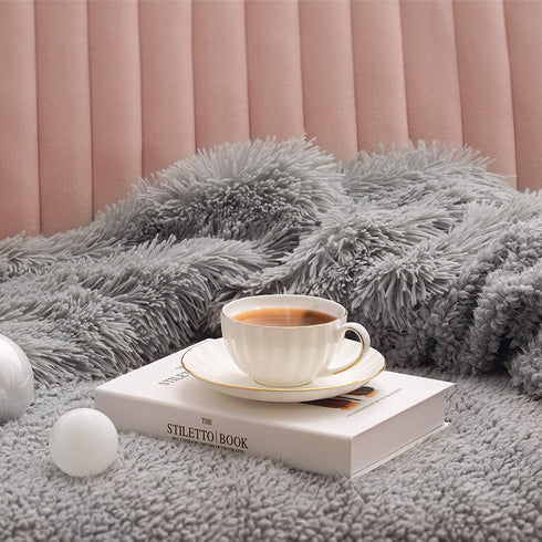 Toneed Comfy Fuzzy Throw Blanket for Home Decor, Plush Faux Fur Blankets, 50'' x 60'' Furry Sherpa Reversible Fleece Blanket for Girl Room, Office, Sofa, Couch and Bed, Grey