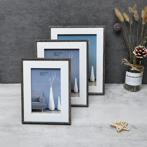 Metrekey 8x10 Picture Frame (3 Pack, Grey Woodgrain), Photo Frame 8x10 for Table Top Display and Wall Mounting Definition Glass Photo Frames