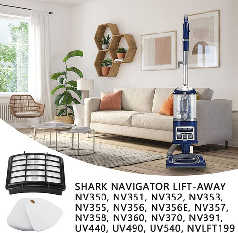 Filters Replacement for Shark Navigator Lift-Away NV350, NV351, NV352, NV355, NV356E, NV357, NV360, NV370, NV391, UV440, UV490, UV540, Directly Replaces XFF350 XHF350, 2 Hepa Filter + 4 Foam Filter