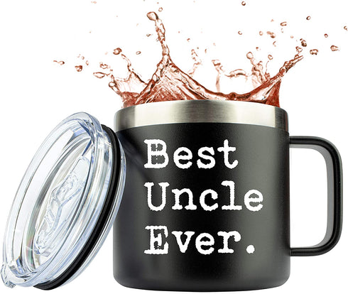 Uncle Gifts | Best Uncle Ever | 14 Ounce Stainless Steel Travel Tumbler/Mug With Sliding Lid for Coffee and All Drinks | Unique Mug For | Funny Gift From Niece Nephew Sister (14 Ounce) by JENVIO