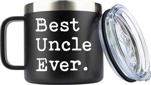 Uncle Gifts | Best Uncle Ever | 14 Ounce Stainless Steel Travel Tumbler/Mug With Sliding Lid for Coffee and All Drinks | Unique Mug For | Funny Gift From Niece Nephew Sister (14 Ounce) by JENVIO