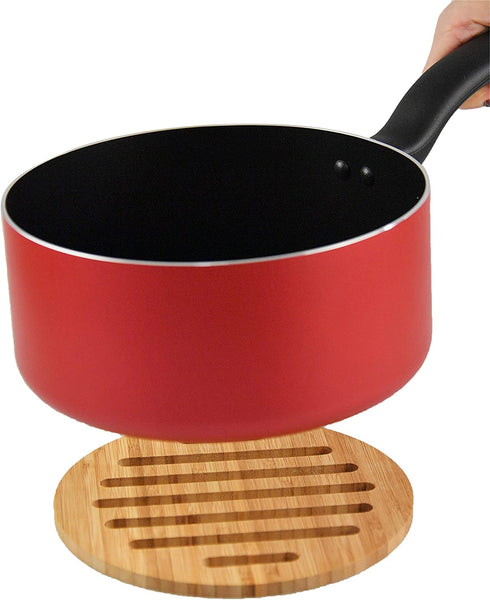 HOME-X Natural Eco-Friendly Bamboo Trivet for Dining Table, Useful Kitchen Decor for Hot Dishes/Pots/Pans/Teapot, Protect Table, Tabletop, Counter-Round 7 D (4 pcs)