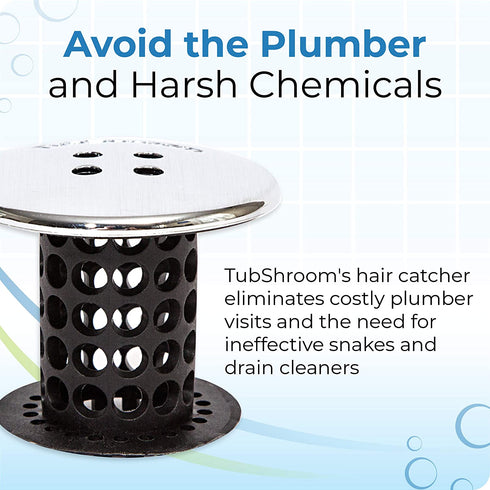 TubShroom Tub Drain Hair Catcher, Black Chrome Drain Protector and Hair Catcher for Bathroom Drains, Fits 1.5? 1.75? Bathtub and Shower Drains