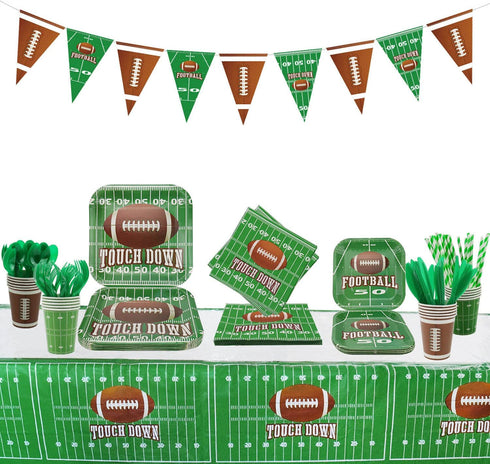 Football Party Supplies Football Touchdown Game Day Accessory for Superbowl and Including Birthday Banner, Plates, Cups, Napkins, Tableware, Tablecloth, Banner, Serves 20