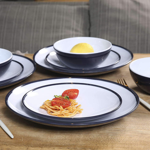Melamine Dinnerware Set - 12pcs dinnerware set Indoor and Outdoor use, Two-color Design Dishes Dinnerware Set for 4,Dishwasher Safe, Blue